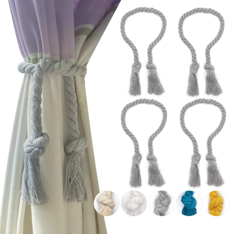 Yteseery 4 Pack Curtain Ties Rope, Outdoor Curtain Tiebacks, Natural Cotton Curtain Holders, Village Rustic Farmhouse Curtain Holdbacks, Nautical Curtain TieBacks for Patio Pergola Drapes, Grey - Image 5